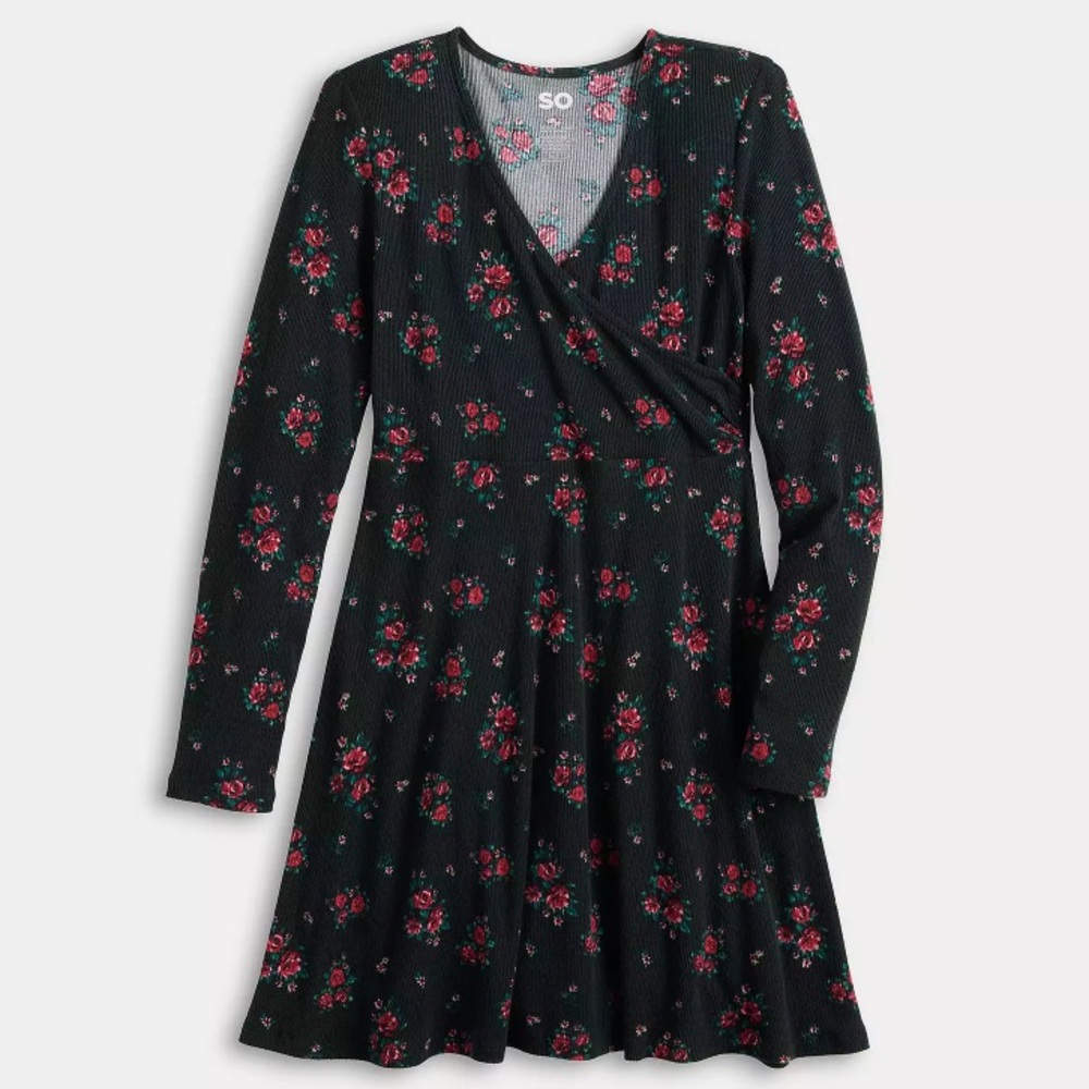 Floral Black Wrap Dress
